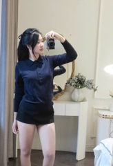 ÁO LEN TRƠN ZÀ ZÁ POLO XANH THAN DÀI TAY NỮ THU ĐÔNG