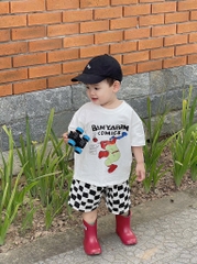 SET BỘ ÁO TRẮNG QUẦN KẺ ĐEN CARO BÉ TRAI