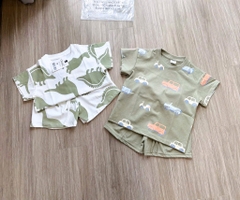SÉT 2 BỘ COTTON CỘC KHỦNG LONG - GẤU TONE XANH BÉ TRAI( 70k)