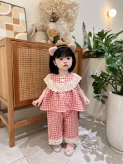 SET KẺ PHỐI REN ĐÍNH NƠ BÉ GÁI