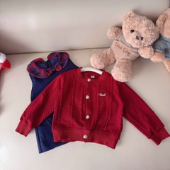 SET DÀI VÁY DẠ KÈM ÁO LEN CARDIGAN ĐỎ BÉ GÁI SẴN
