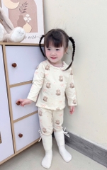 SET 2 BỘ DÀI COTTON GẤU NƠ MÀU HỒNG TÍM - BE BÉ GÁI