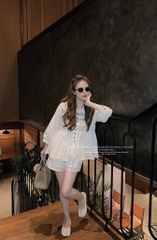 SET IN HOẠ TIẾT MIX QUẦN PHỐI REN GẤU NỮ