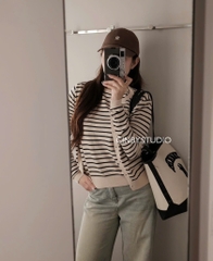 SET 2 ÁO LEN KẺ CDG VÀ CỘC TAY NỮ THU ĐÔNG