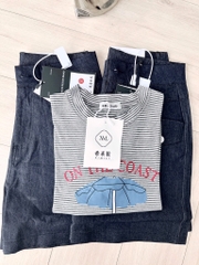 SET QUẦN JEANS NẮP TÚI ÁO KẺ NỮ SẴN