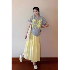 SET ÁO COTTON XÁM PARIS LOVE CHÂN VÁY VÀNG NỮ