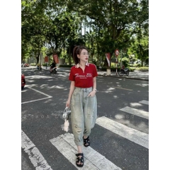 ÁO COTTON CỔ BO LEN ĐỎ NỮ SẴN(XẢ 49k)