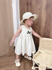 SET VÁY CHẤM BI TRẮNG KÈM MŨ BÉ GÁI SẴN