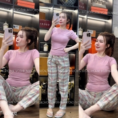 SET COTTON ÁO ÔM QUẦN KẺ NỮ