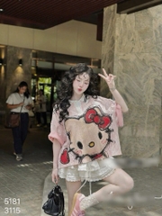 ÁO PHÔNG RÔNG HELLO KITTY CỔ BẺ NỮ SẴN