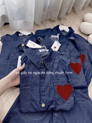 SET JEANS GIẤY JUM THÊU TIM TAY GẤU LV SẴN