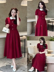 VÁY XẾP LI NƠ EO CỔ PHỐI NỮ SẴN (SALE 149k)