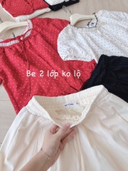 SET QUẦN BÈO GẤU MIX ÁO CHẤM BI PHỐI TƠ CÚC BỌC NỮ