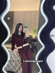 SET BỘ LEN CỪU BÈO CỔ GẤU ÁO MIX QUẦN SUÔNG NỮ SẴN