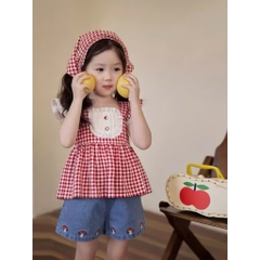 SET BỘ KÈM KHĂN KẺ ĐỎ BÉ GÁI SẴN( xả 45k)