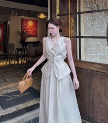 SET LINEN CỔ VEST ĐÍNH HOA - SANG XỊN MỊN NỮ