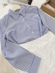 SET ÁO KẺ XANH MIX SHORT LI GẤU TO NỮ SẴN