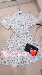VÁY HOA CHẠY DÂY CỔ V 2 LỚP SẴN