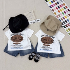 SÉT BỘ ÁO PHÔNG KEM ROLLER FLOUR QUẦN SHORT JEAN CHO BÉ TRAI