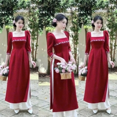 SET ÁO DÀI CÁCH TÂN THÊU NGỰC CỔ VUÔNG NỮ (SALE 150k))