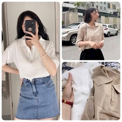 ÁO LEN CỔ V TRẮNG NÂU NỮ