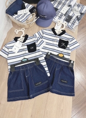 SET CK CỔ TRỤ QUẦN JEAN GIẤY MỀM KÈM MŨ BÉ TRAI