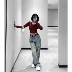 QUẦN JEAN NỮ SUÔNG PHỐI TÚI THÊU LOEWE ĐỎ SẴN (SALE 94k)