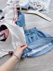 SET ÁO TAY CÁNH TIÊN CV JEAN BÉ GÁI SẴN(Xả 69k)