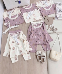 SET 2 BỘ DÀI COTTON GẤU NƠ MÀU HỒNG TÍM - BE BÉ GÁI