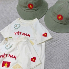 SET 3 MÓN ÁO VIỆT NAM ĐỘC LẬP KÈM MŨ XANH BÉ TRAI BÉ GÁI