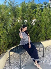 SET BỘ PHỐI KẺ CARO QUẦN SUÔNG NỮ