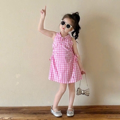 VÁY KẺ HỒNG CARO BÉ GÁI