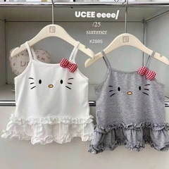 SÉT 2 VÁY 2S KITTY BÈO 2 TẦNG NƠ BÔNG TONE TRẮNG GHI CHO BÉ GÁI NEW