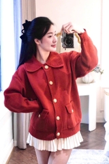 ÁO LEN CDG ĐỎ CAM CỔ BẺ NỮ THU ĐÔNG
