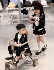 SET BỘ DÀI PHỐI VIỀN THÊU GẤU BÉ TRAI BÉ GÁI SẴN (SALE TRAI 95K - GÁI 100K)