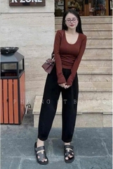 QUẦN BAGGY ĐEN TÚI NẮP NỮ SẴN