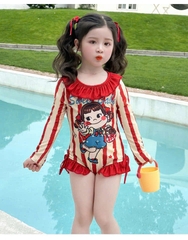 ĐỒ BƠI - JUM BƠI DÀI TAY KẺ ĐỎ BÉ GÁI