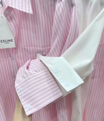 ÁO SƠ MI CELINE HỒNG TRẮNG DÀI TAY NỮ