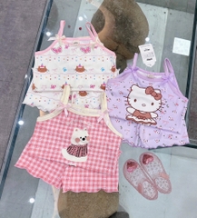 SET 3 BỘ ÁO 2 DÂY HELLO KITTY TÍM KẺ HỒNG BE BÉ GÁI SẴN(XẢ 85k)
