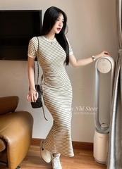 VÁY LEN NỮ KẺ DÚT EO PHỐI VIỀN SẴN