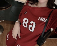 SET COTTON TÀU ÁO LỆCH ĐỎ NỮ SẴN