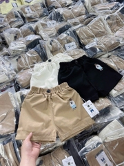 SET 3 QUẦN ĐÙI KAKI THÊU GẤU ĐEN TRẮNG NÂU BÉ TRAI SẴN(XẢ 89k)