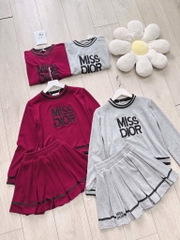 SET LEN LÔNG THỎ DIOR PHỐI SỌC CV XẾP LY 2 LỚP NỮ THU ĐÔNG SẴN