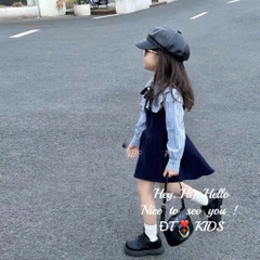 VÁY TIỂU THƯ MIX NƠ CỔ TONE XANH BÉ GÁI