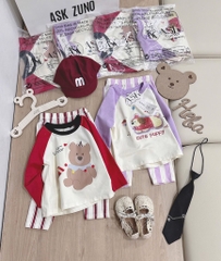 SET 2 BỘ DÀI QUẦN SỌC GẤU BEAR PUPPY BÉ GÁI SẴN
