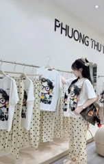 SET ÁO CÔ GÁI QUẦN CHẤM BI NỮ