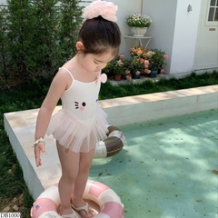 ĐỒ BƠI - BIKINI 2 DÂY KITTY TRẮNG VOAN BỒNG XOÈ CHO BÉ GÁI