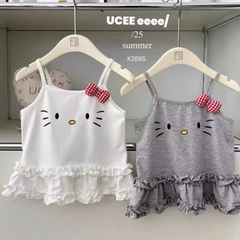 SÉT 2 VÁY 2S KITTY BÈO 2 TẦNG NƠ BÔNG TONE TRẮNG GHI CHO BÉ GÁI NEW