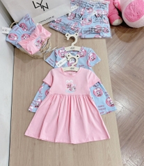 SET 2 VÁY BABYTHREE HỒNG XANH BÉ GÁI