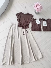SET CHÂN VÁY ÁO DÚT LƯNG SAU NỮ